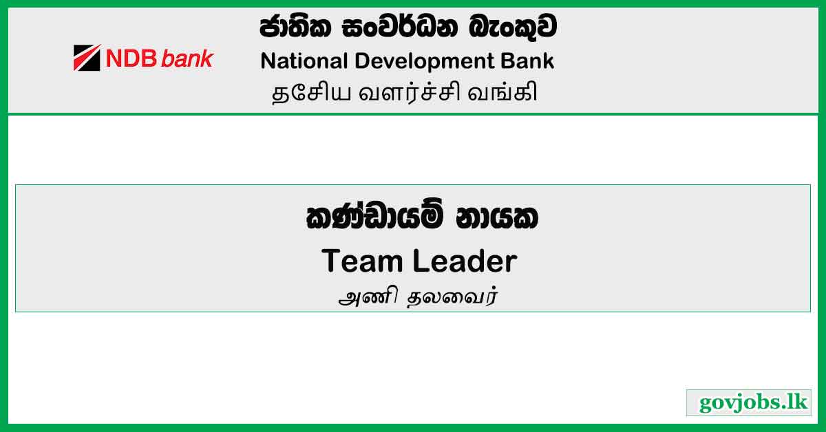 Team Leader (Wholesale Banking) – National Development Bank Vacancies 2023