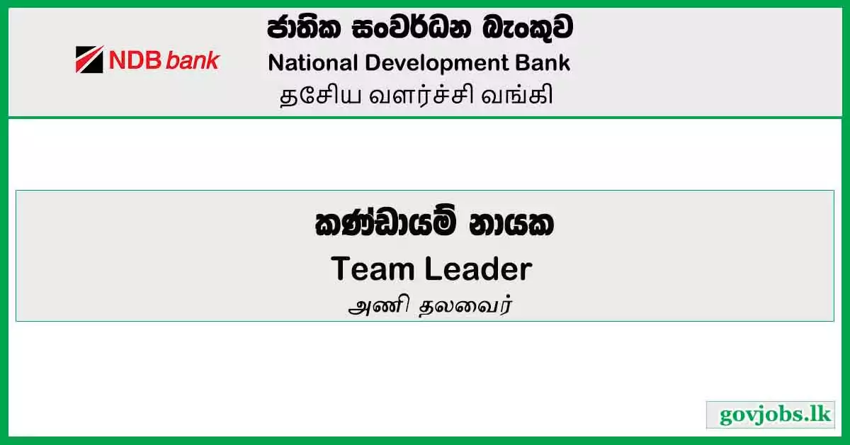 Team Leader – National Development Bank Job Vacancies 2024