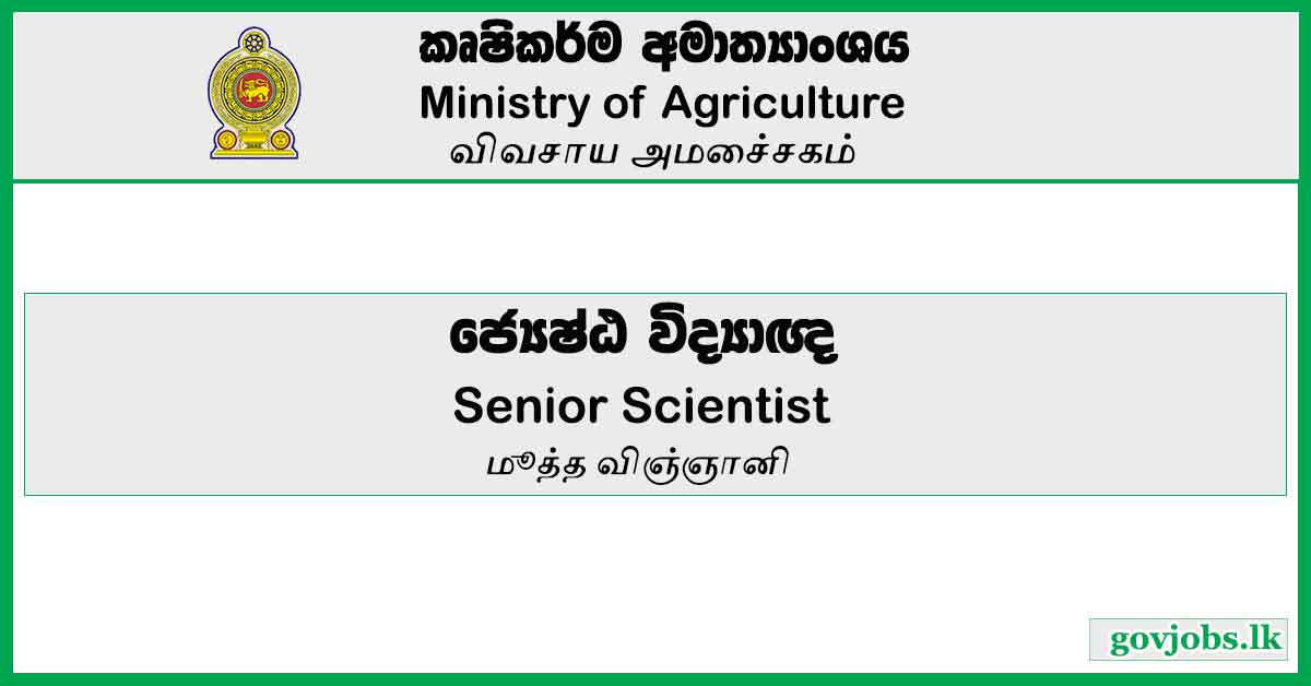 Senior Scientist - Ministry Of Agriculture Job Vacancies 2024