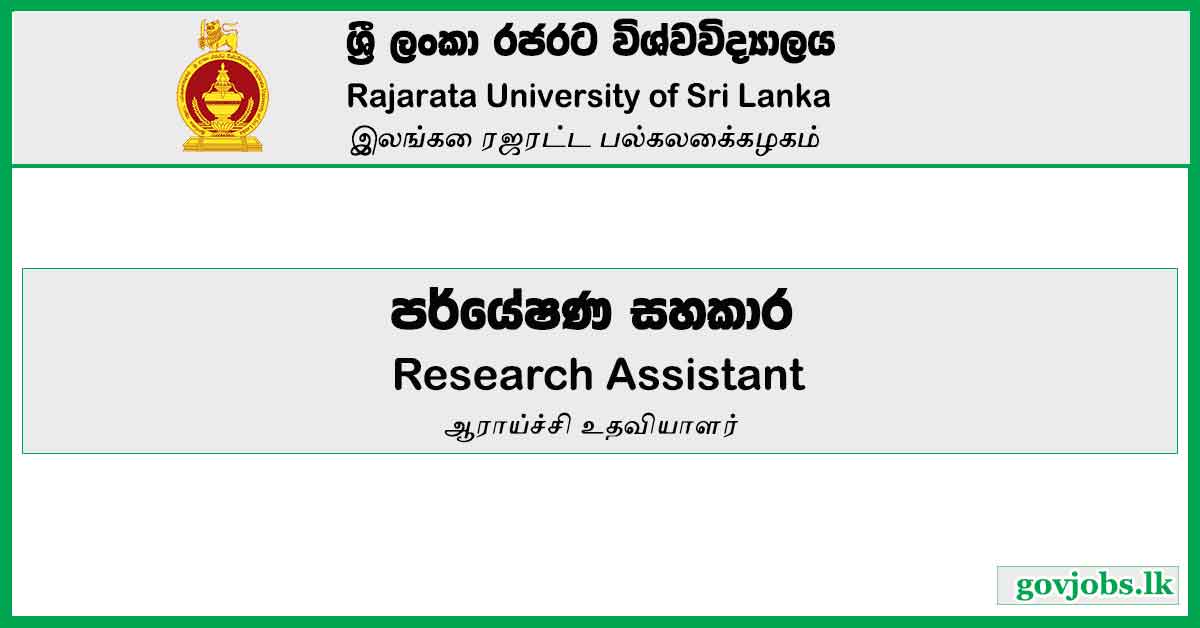 Research Assistant - Rajarata University Job Vacancies 2024