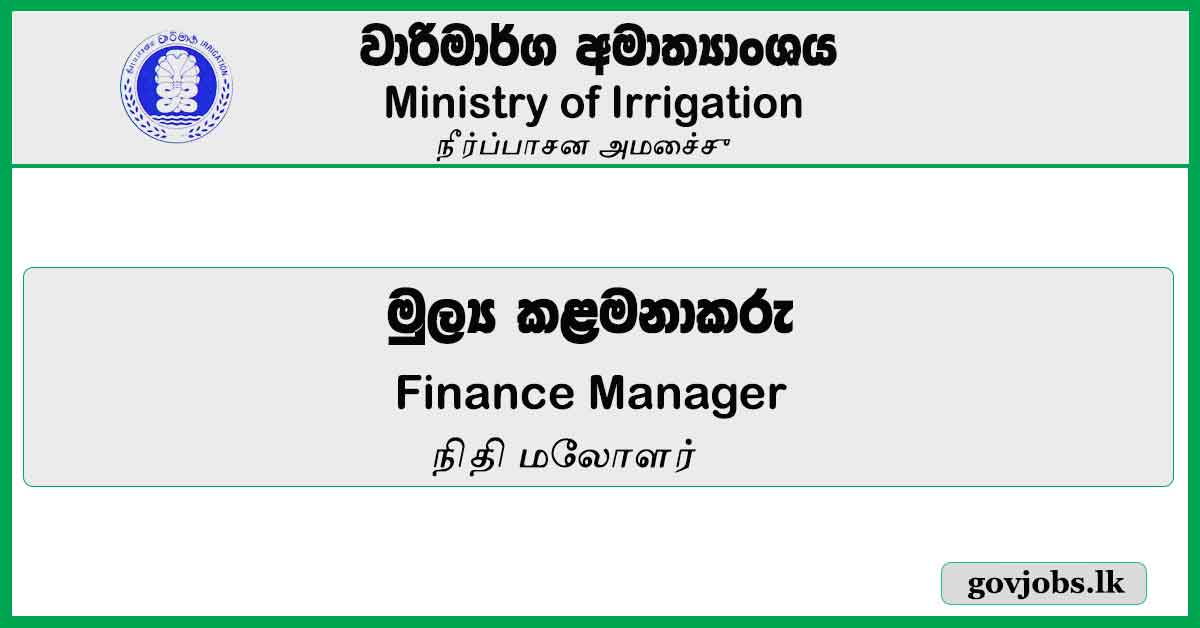 Finance Manager - Ministry Of Irrigation Job Vacancies 2023