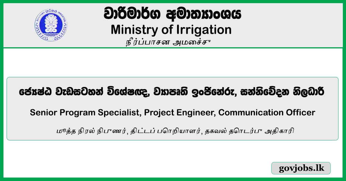 Senior Program Specialist, Project Engineer, Communication Officer - Ministry Of Irrigation Vacancies 2023