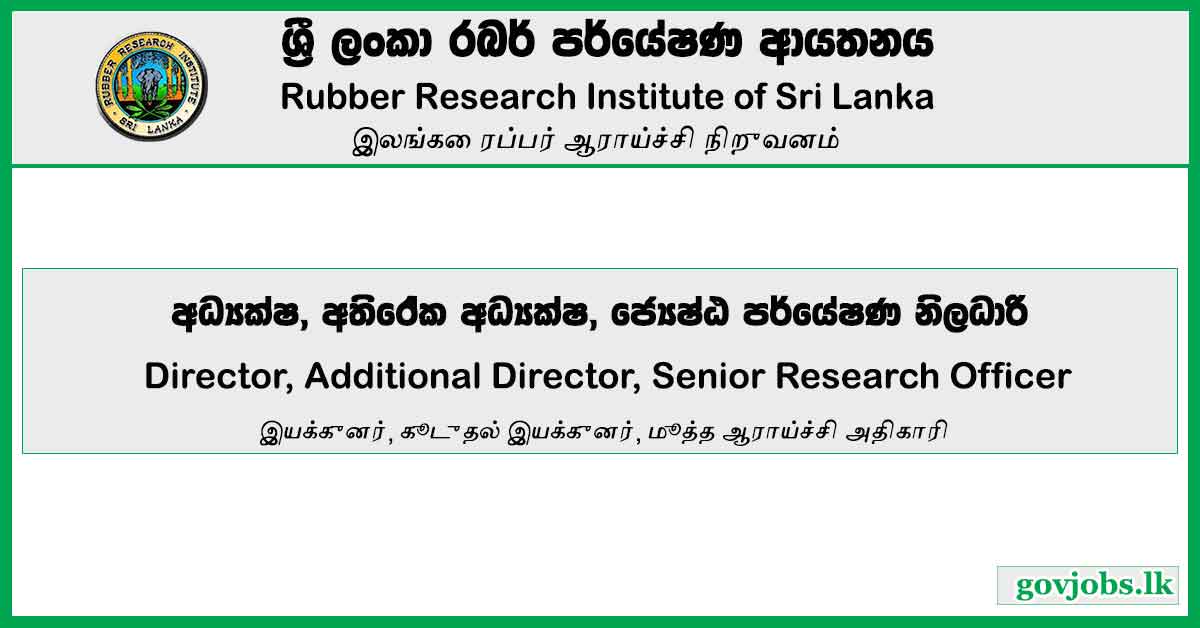 Director, Additional Director, Senior Research Officer - Rubber Research Institute Of Sri Lanka Vacancies 2024