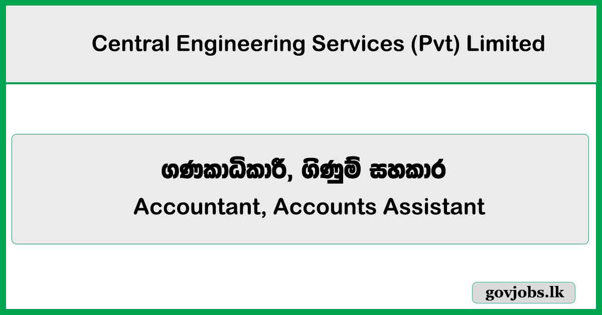 Accountant, Accounts Assistant - Central Engineering Services (Pvt) Limited Job Vacancies 2025