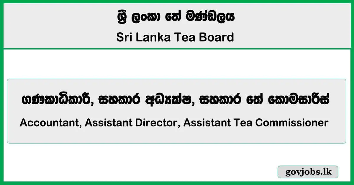 Accountant, Assistant Director, Assistant Tea Commissioner - Sri Lanka Tea Board Job Vacancies 2025