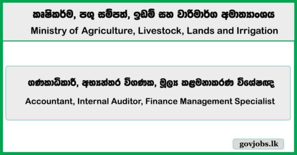 Accountant, Internal Auditor, Finance Management Specialist - Ministry of Agriculture, Livestock, Lands and Irrigation 2025 Job Vacancies