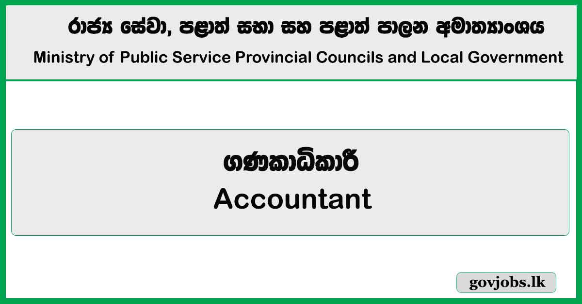 Accountant - Ministry of Public Service Provincial Councils and Local Government Job Vacancies 2025