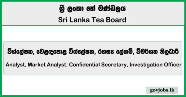 Analyst, Market Analyst, Confidential Secretary, Investigation Officer - Sri Lanka Tea Board Job Vacancies 2026