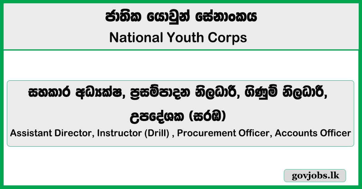 Assistant Director, Instructor (Drill) , Procurement Officer, Accounts Officer - National Youth Corps Job Vacancies 2026