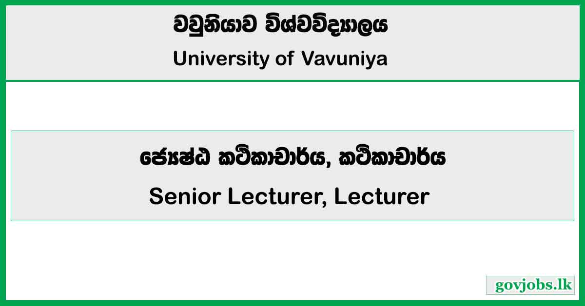 Assistant Lecturer, Senior Lecturer - University of Vavuniya Job Vacancies 2025