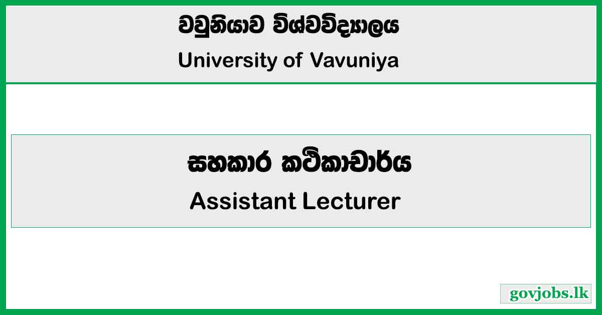 Assistant Lecturer - University of Vavuniya Job Vacancies 2025