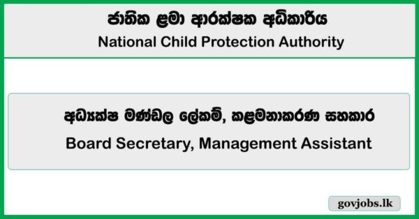 Board Secretary, Management Assistant - National Child Protection Authority Job Vacancies 2025