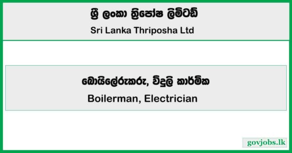 Boilerman, Electrician - Sri Lanka Thriposha Limited Job Vacancies 2025