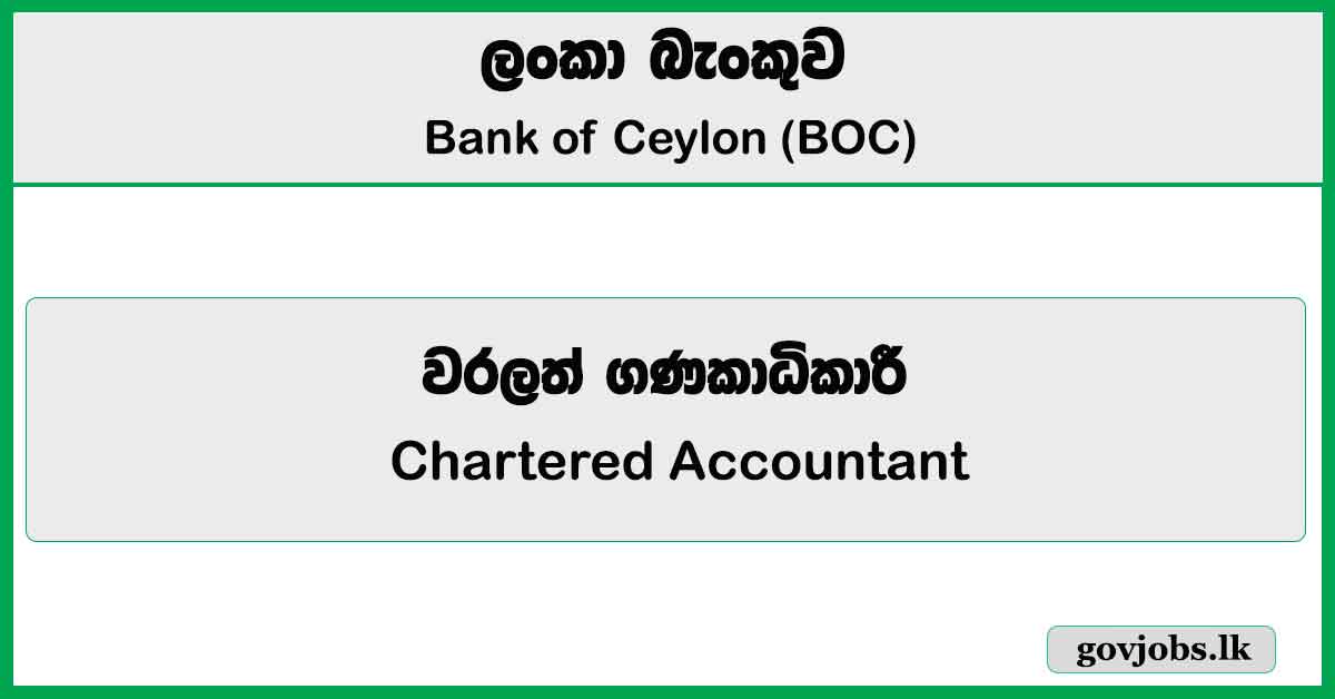 Chartered Accountant - Bank of Ceylon (BOC) Job Vacancies 2025