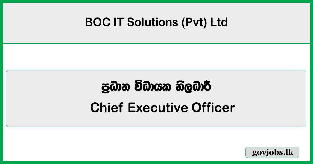 Chief Executive Officer - BOC IT Solutions (Pvt) Ltd 2025 Vacancies