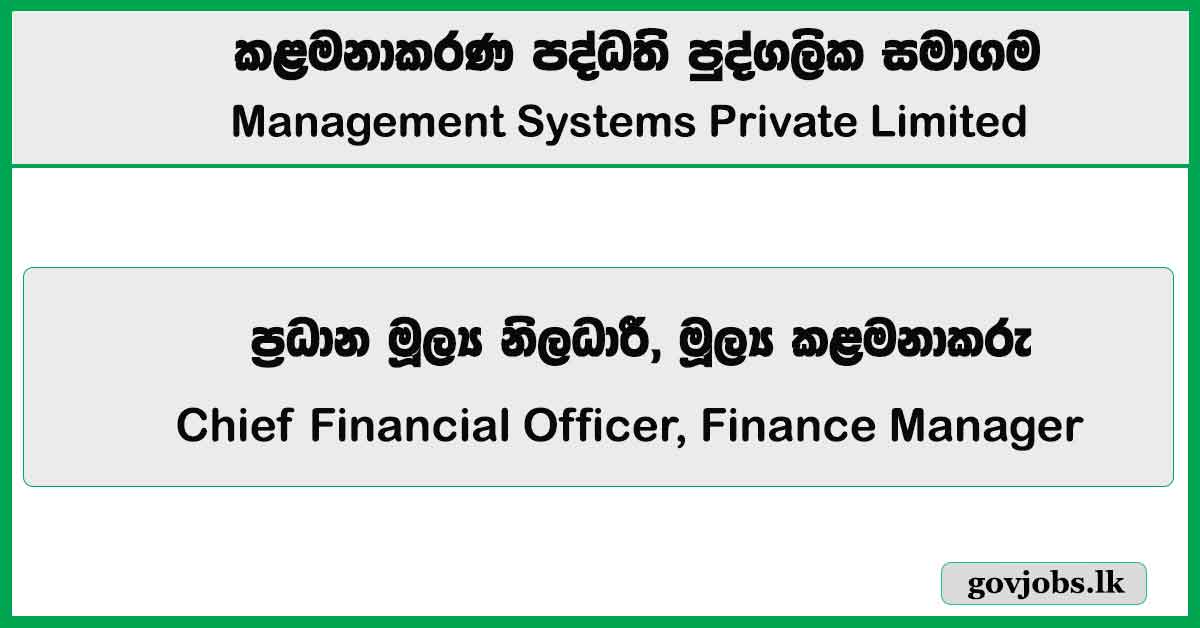 Chief Financial Officer, Finance Manager – Management Systems Private Limited Job Vacancies 2026