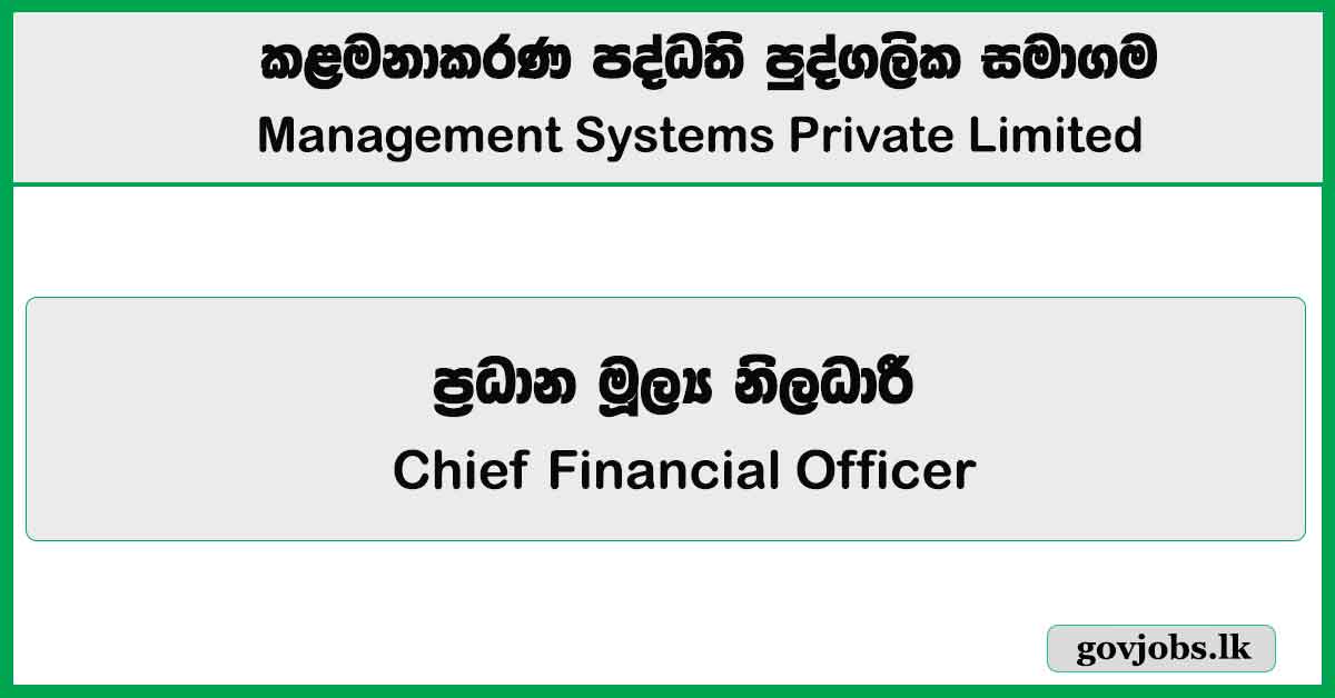 Chief Financial Officer – Management Systems Private Limited Job Vacancies 2025