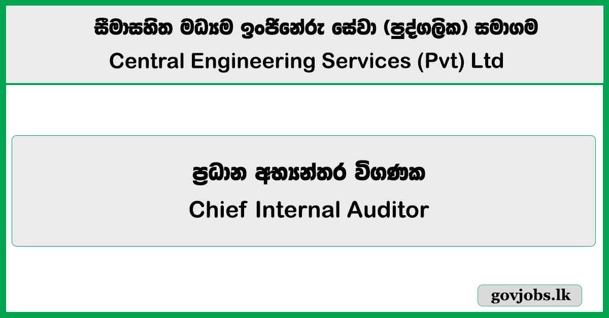 Chief Internal Auditor – Central Engineering Services (Pvt) Ltd Job Vacancies 2025