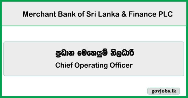 Chief Operating Officer - Merchant Bank of Sri Lanka & Finance PLC Job Vacancies 2025