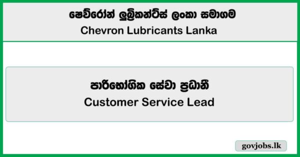 Customer Service Lead – Chevron Lubricants Lanka Job Vacancies 2025