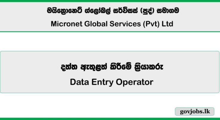 Data Entry Operator - Micronet Global Services (Pvt) Ltd Job Vacancies 2025