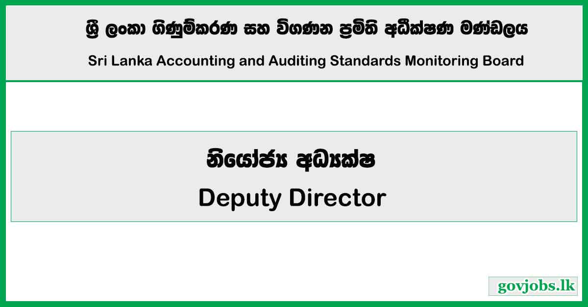 Deputy Director - Sri Lanka Accounting and Auditing Standards Monitoring Board Job Vacancies 2026
