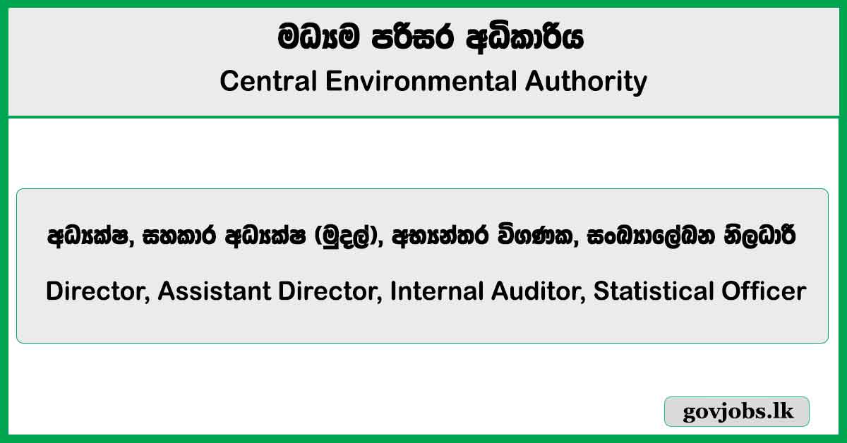 Director, Assistant Director, Internal Auditor, Statistical Officer - Central Environmental Authority Job Vacancies 2026