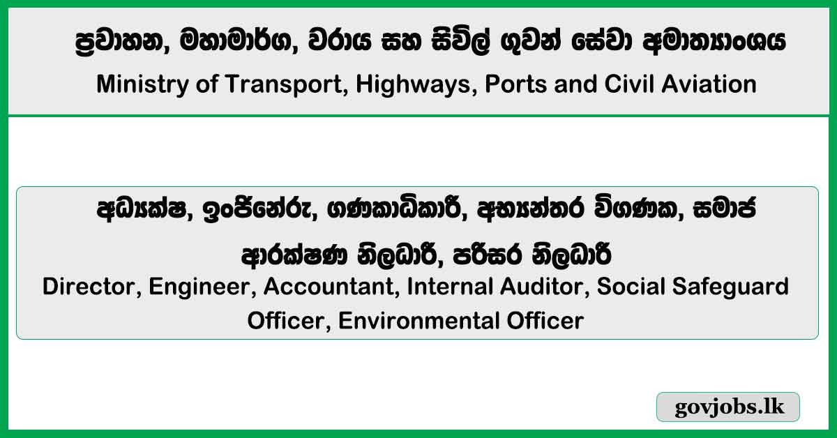 Director, Engineer, Accountant, Internal Auditor, Social Safeguard Officer, Environmental Officer – Ministry of Transport, Highways, Ports and Civil Aviation Job Vacancies 2025