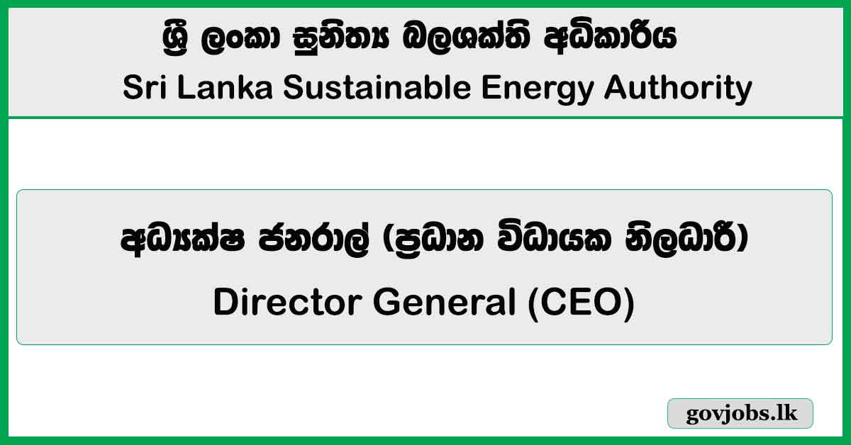 Director General (CEO) - Sri Lanka Sustainable Energy Authority 2026 Job Vacancies
