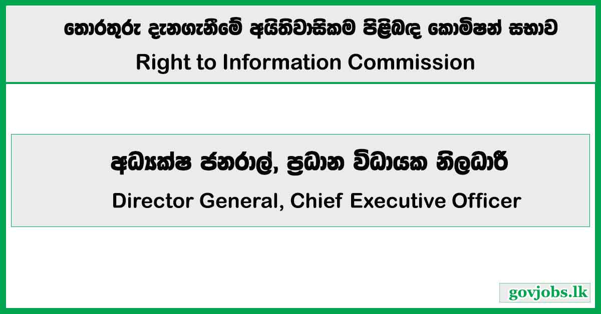 Director General, Chief Executive Officer - Right to Information Commission Job Vacancies 2025