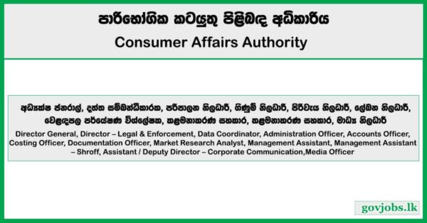 Director General, Data Coordinator, Administration Officer, Accounts Officer, Documentation Officer – Consumer Affairs Authority Job Vacancies 2025