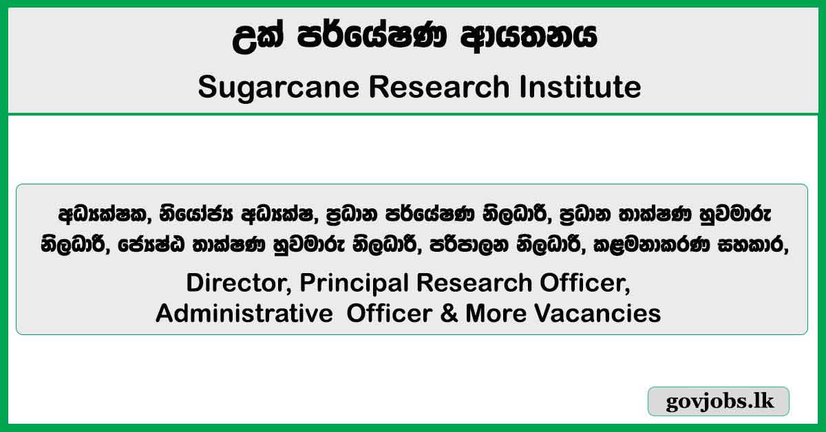 Director, Principal Research Officer, Administrative Officer & More Vacancies - Sugarcane Research Institute Job Vacancies 2026