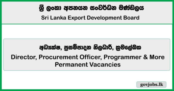 Director, Procurement Officer, Programmer & More Vacancies – Sri Lanka Export Development Board Job Vacancies 2025