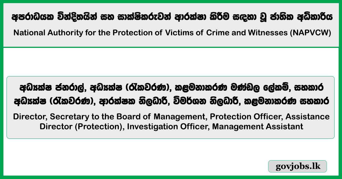 Director, Secretary to the Board of Management, Protection Officer - National Authority for the Protection of Victims of Crime and Witnesses Job Vacancies 2025