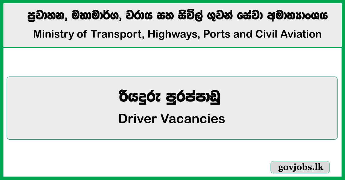 Driver (PAEHP) – Ministry of Transport, Highways, Ports and Civil Aviation Job Vacancies 2025