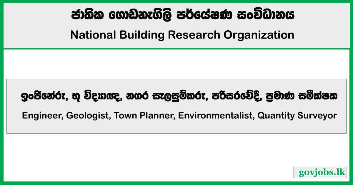 Engineer, Geologist, Town Planner, Environmentalist, Quantity Surveyor – National Building Research Organisation Job Vacancies 2025