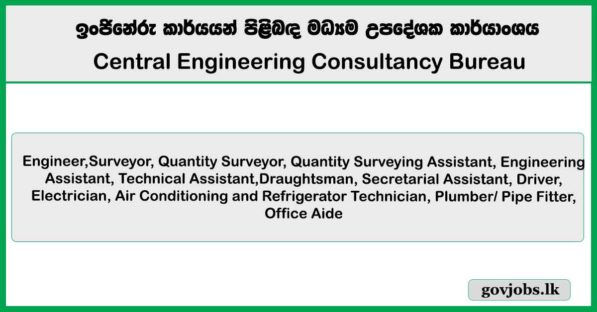 Engineer, Surveyor, Driver, Electrician, Draughtsman, Technical Assistant - Central Engineering Consultancy Bureau Job Vacancies 2025