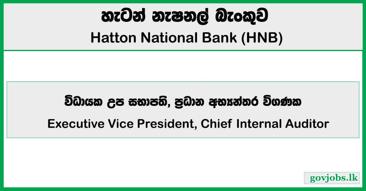 Executive Vice President, Chief Internal Auditor – HNB Bank Job Vacancies 2025