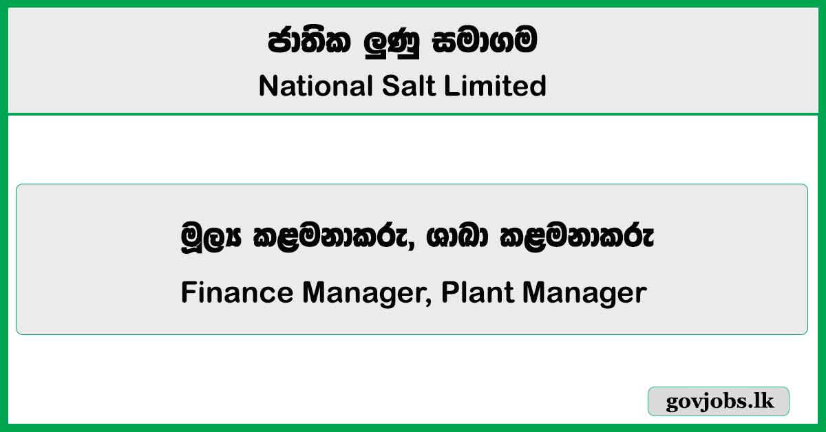 Finance Manager, Plant Manager - National Salt Limited Job Vacancies 2024