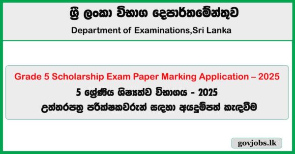 Grade 5 Scholarship Examination - Applications for Selection of Marking Examiners (Paper Marking) 2025