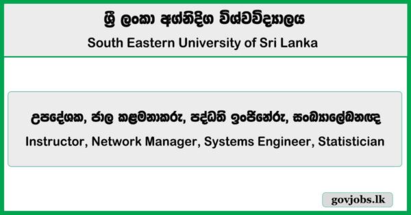 Instructor, Network Manager, Systems Engineer, Statistician - South Eastern University of Sri Lanka 2025 Job Vacancies
