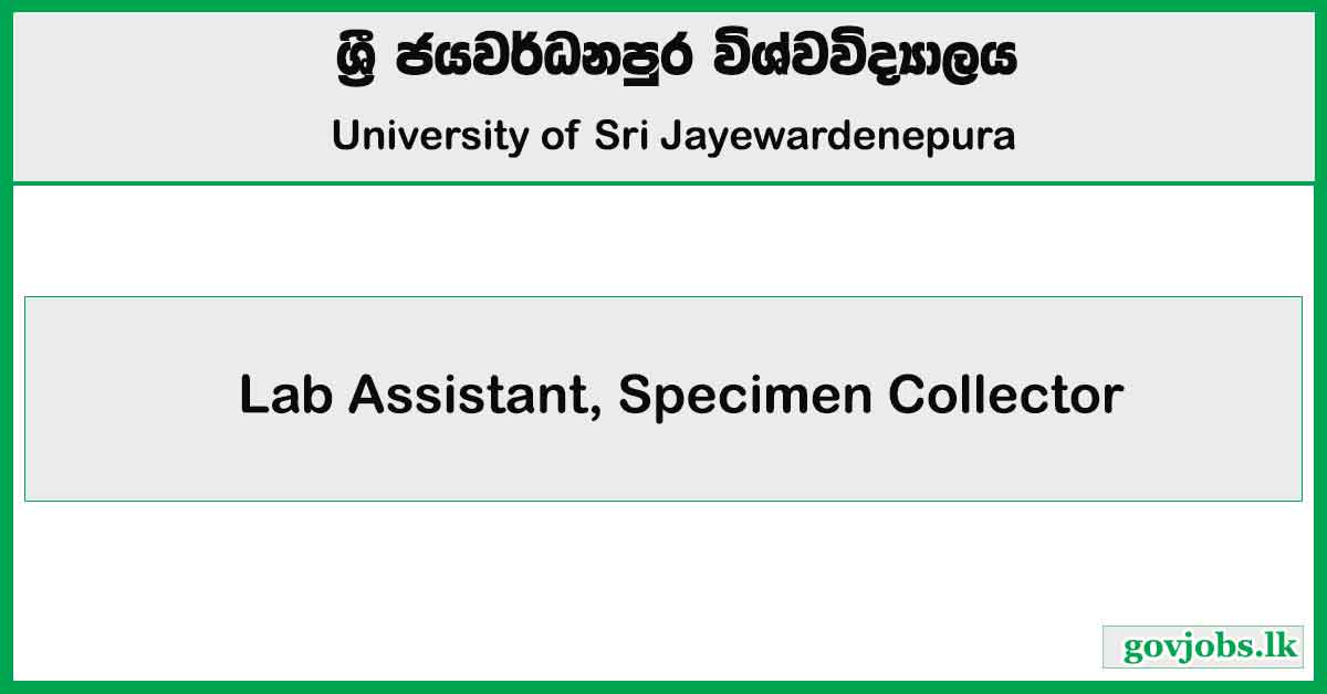 Lab Assistant, Specimen Collector - University of Sri Jayewardenepura Job Vacancies 2025