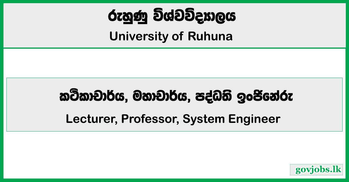 Lecturer, Professor, System Engineer - University of Ruhuna Job Vacancies 2025