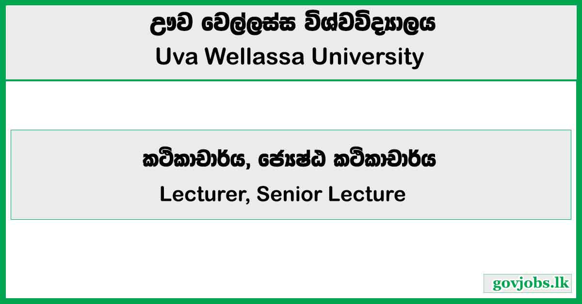 Lecturer, Senior Lecture - Uva Wellassa University Job Vacancies 2025