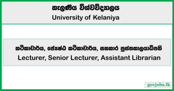 Lecturer, Senior Lecturer, Assistant Librarian - University of Kelaniya Job Vacancies 2025