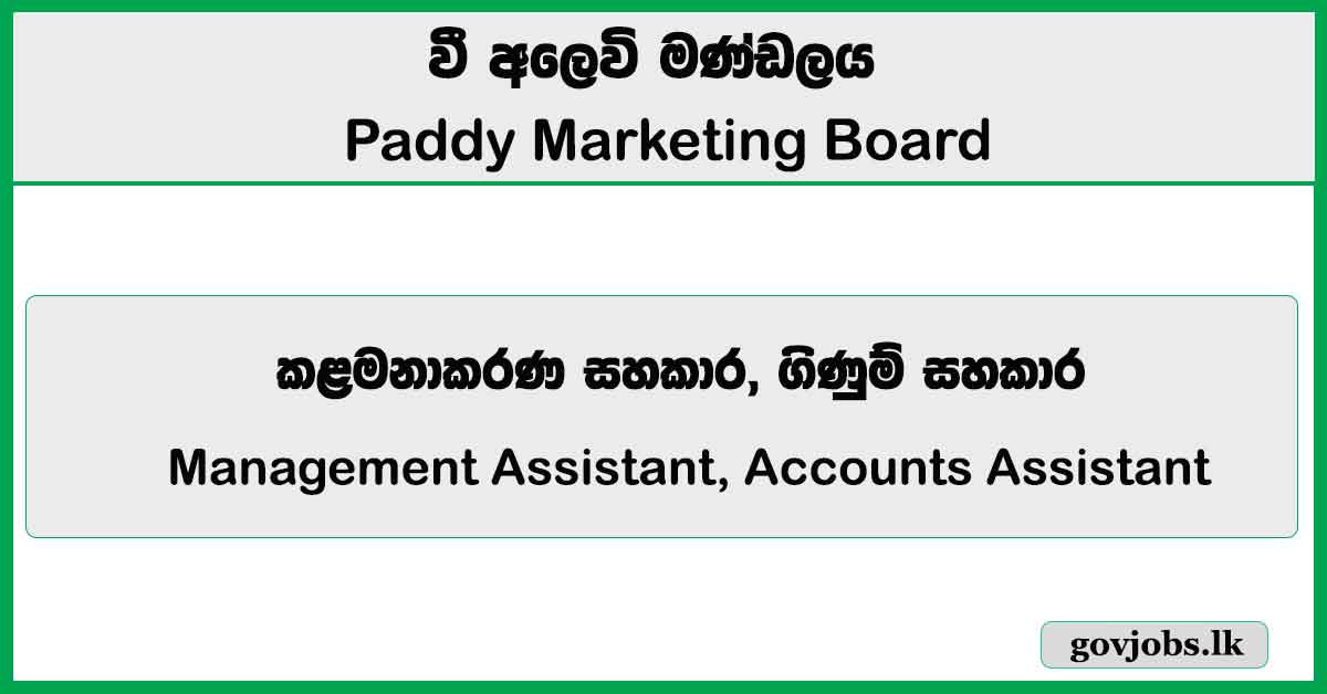 Management Assistant, Accounts Assistant – Paddy Marketing Board Job Vacancies 2026