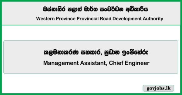 Management Assistant, Chief Engineer – Western Province Provincial Road Development Authority Job Vacancies 2025