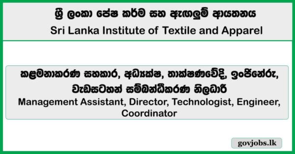 Management Assistant, Director, Technologist, Engineer, Coordinator - Sri Lanka Institute of Textile & Apparel Job Vacancies 2025