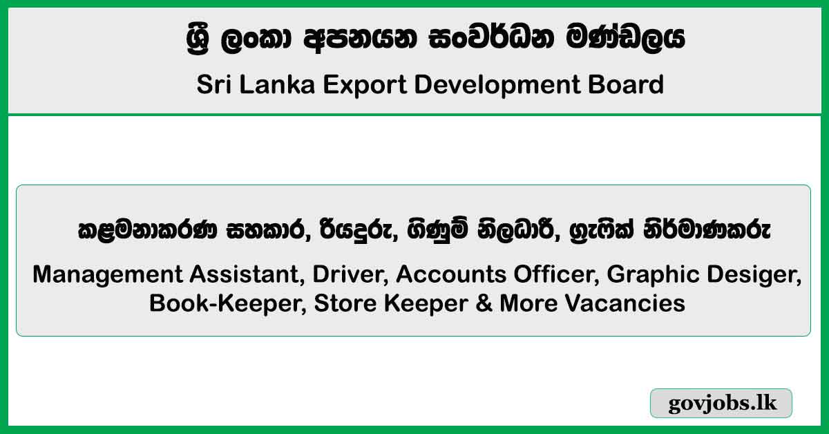 Management Assistant, Driver, Accounts Officer, Graphic Designer & More Vacancies – Sri Lanka Export Development Job Vacancies 2025
