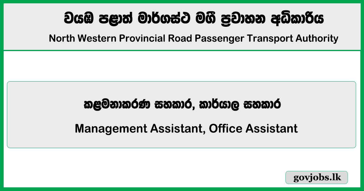 Management Assistant, Office Assistant - North Western Provincial Road Passenger Transport Authority Job Vacancies 2025